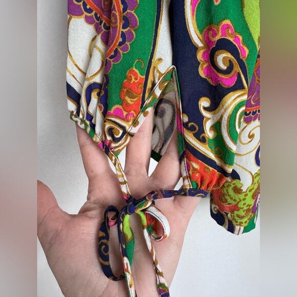 Trina Turk Off Shoulder Silk Blend Small Top Tassel Paisley boho maximalist - Picture 11 of 13